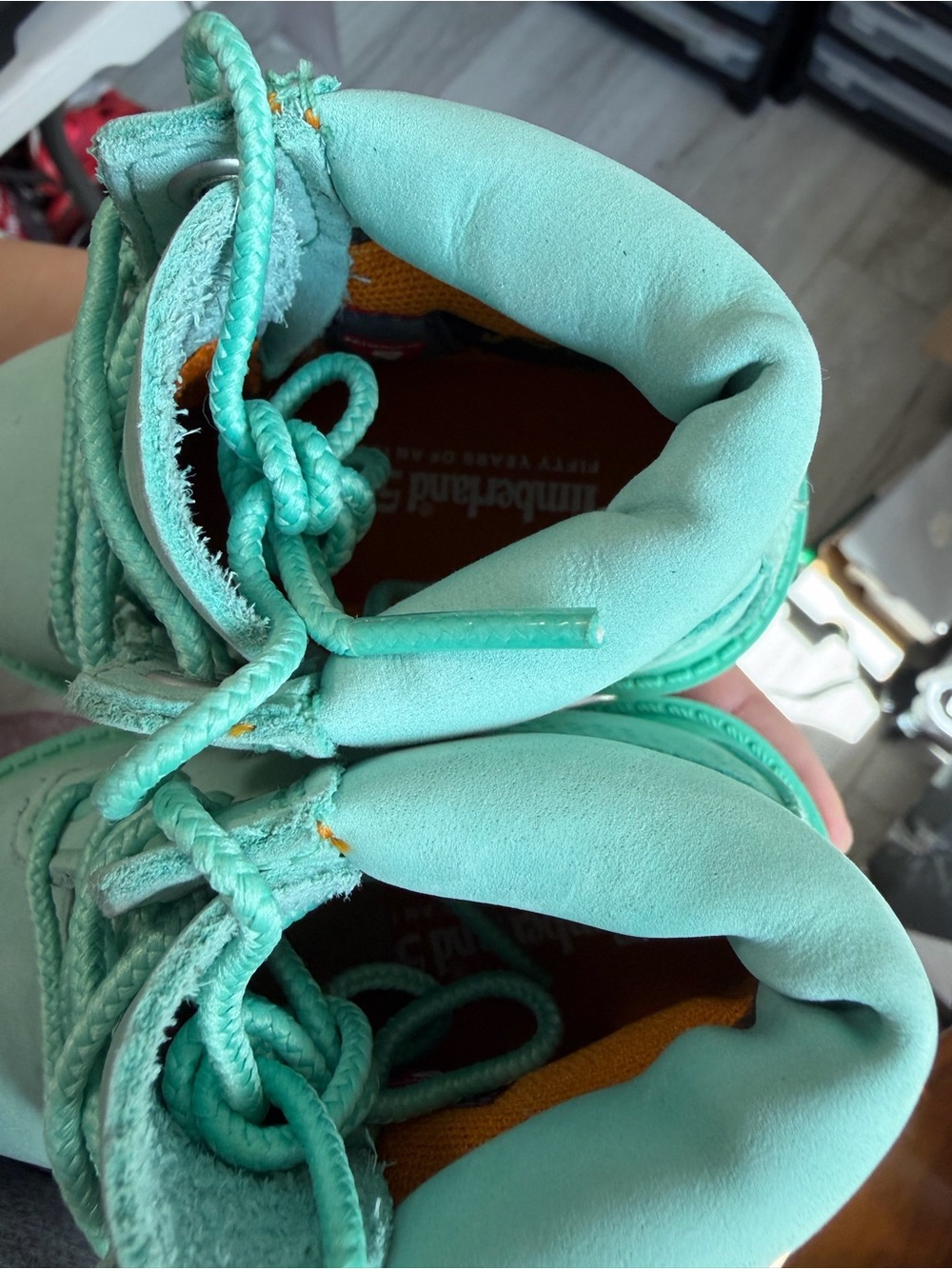 NEW Timberland 50th Anniversary Premium 6” Waterproof Boots Light Green Nubuck - Picture 9 of 16